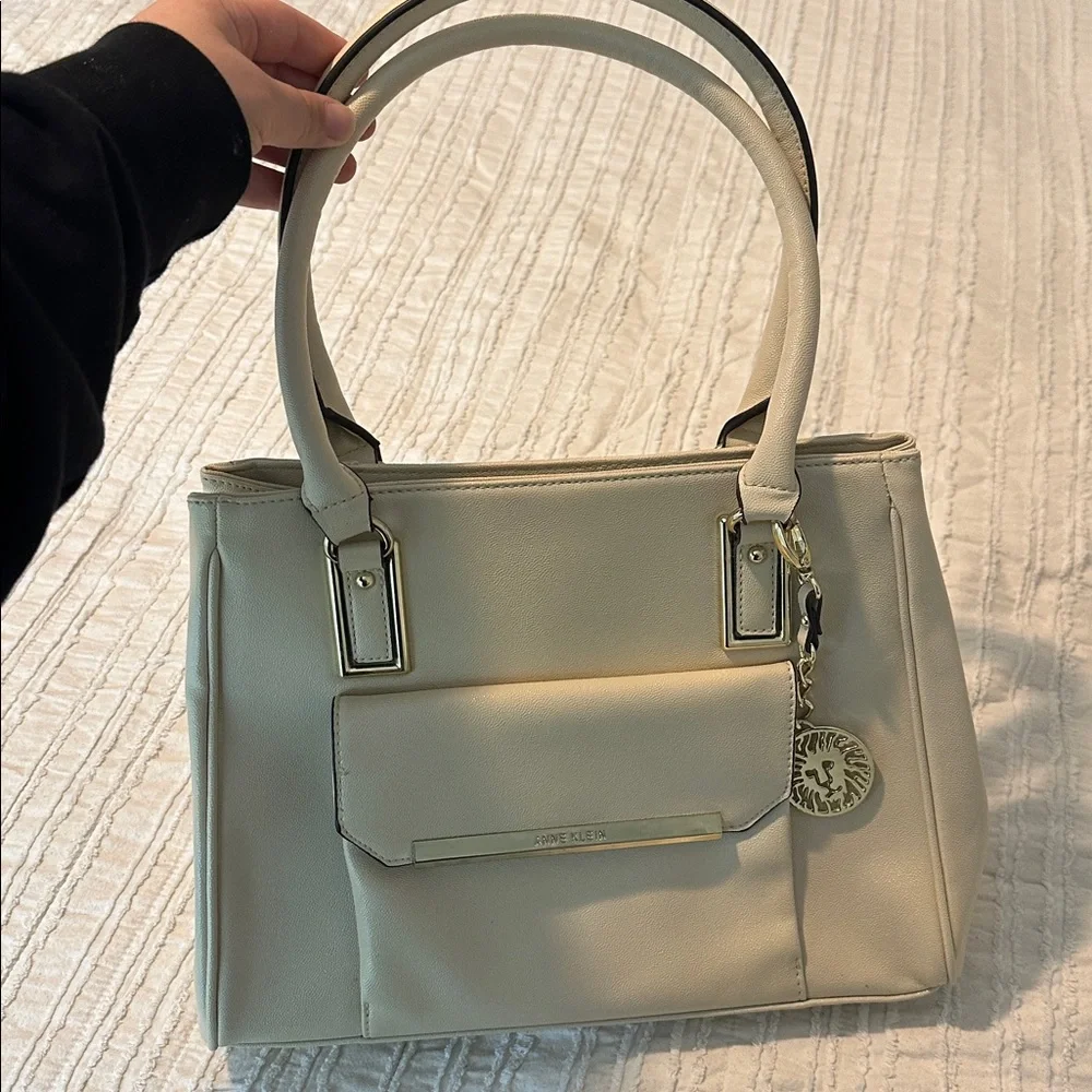 Anne Klein Ivory Shoulder Purse with Gold Details
